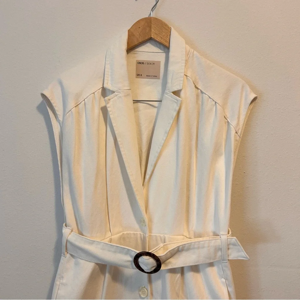 ASOS 8 Women’s Cream Button-Down Maxi Belted Dress - Picture 3 of 11